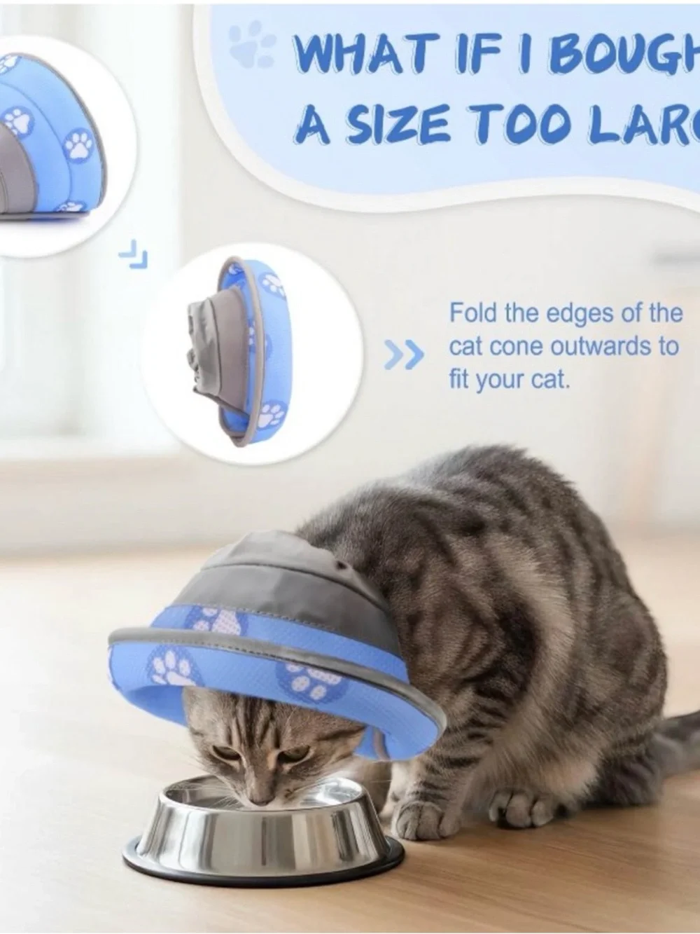 Adjustable Soft Padded Cat Collar - Blue Paw Print